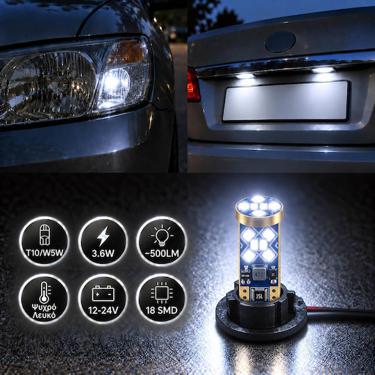 T10/w5w Led Canbus 12-24v 3.6w 18 Smd 6000k Ψυχρό Λευκό 2 Τεμάχια W17737 X-wheat