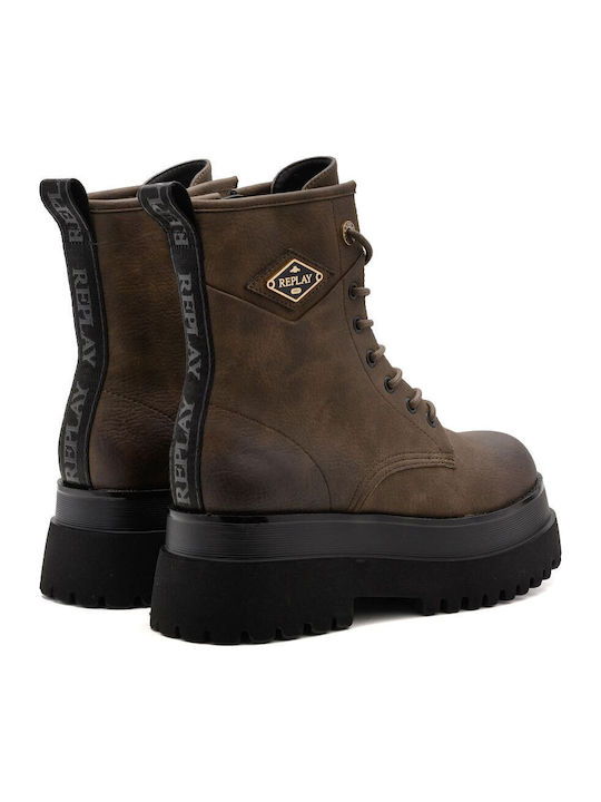 Any Icon Damen-Kampfstiefel mit Mittelhohem Absatz Braun