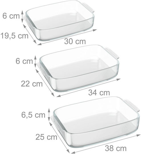 Relaxdays Square Glass Oven Dish 2000 ml 3-Piece Set