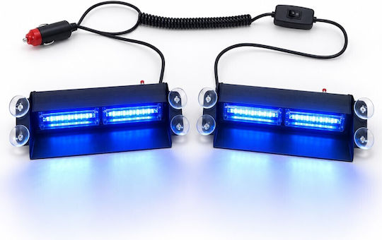 Professional Double Blue Windshield Beacon for Vehicle Strobe Warning Light 12/24V 72 Super COB LED 16000 lm TC-618