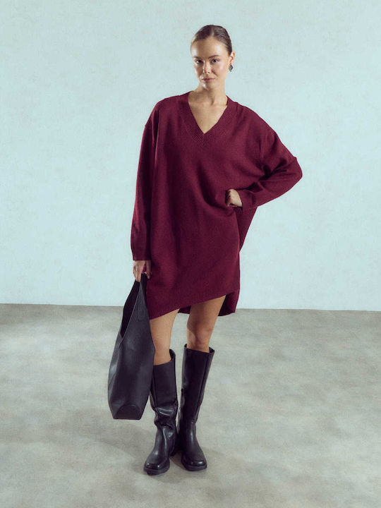 Celestino Women's Asymmetrical Oversized Loose Fit Burgundy Dress