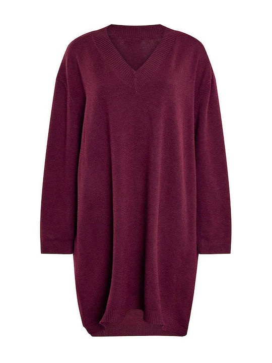 Celestino Women's Asymmetrical Oversized Loose Fit Burgundy Dress