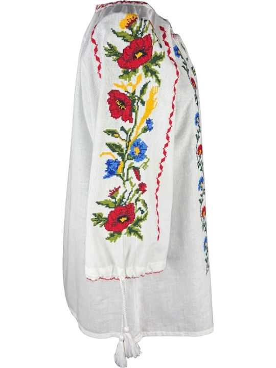 Bluză Damă Din Bumbac Albă Și Galbenă