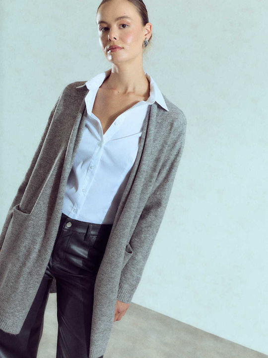 Celestino Long Women's Grey Cardigan with Pockets