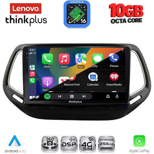 Lenovo Auto-Audiosystem für BMW X2 / X6 Jeep Compass 2016–2021 mit Klima (Bluetooth/USB/WiFi/GPS/Apple CarPlay/Android Auto) mit 10" Touchscreen