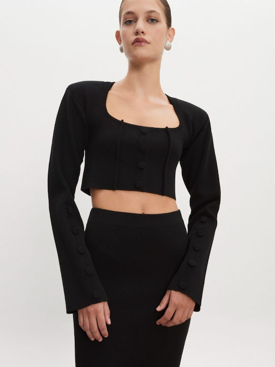 Women's Long Sleeve Crop Top Black
