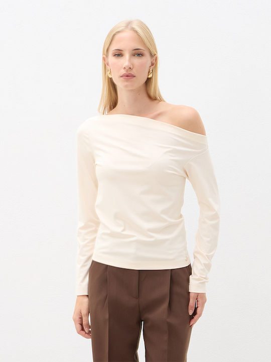 Γυναικεία Μπλούζα Off-Shoulder Μακρυμάνικη Εκρού