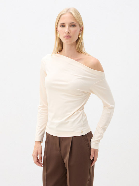 Γυναικεία Μπλούζα Off-Shoulder Μακρυμάνικη Εκρού