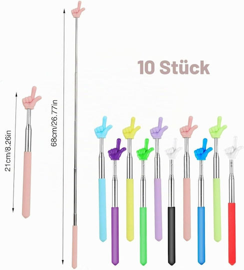 Set 10 Telescopic Teacher Pointers Finger Tip Extendable Rod Up To 68 Cm 27 In Stainless Steel Comfortable Handle Multicolor Presentations School Conferences Interactive Classes