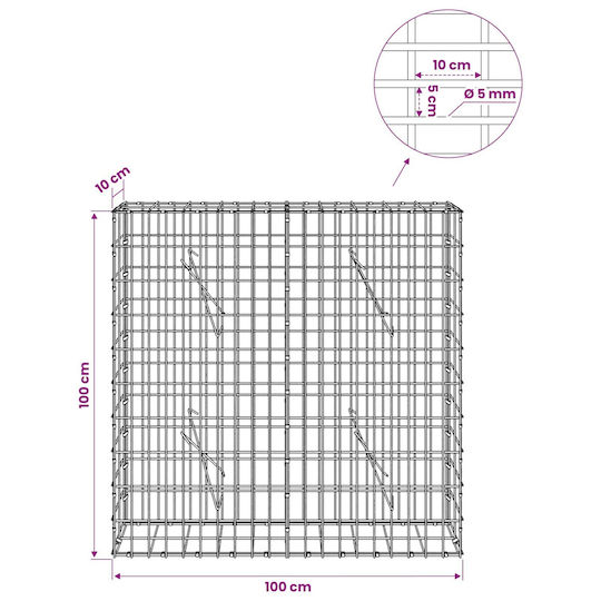 vidaXL Steel Gabion Box for Garden Fencing 100x10x100 cm Silver