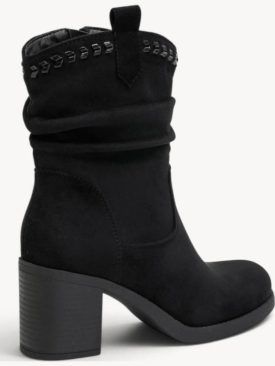 Schwarze Wildleder-Stiefeletten im Slouch-Stil mit Metallischen Details
