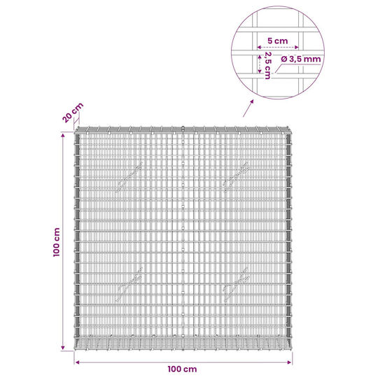 vidaXL Steel Gabion Box for Garden Fence 100x20x100 cm Silver