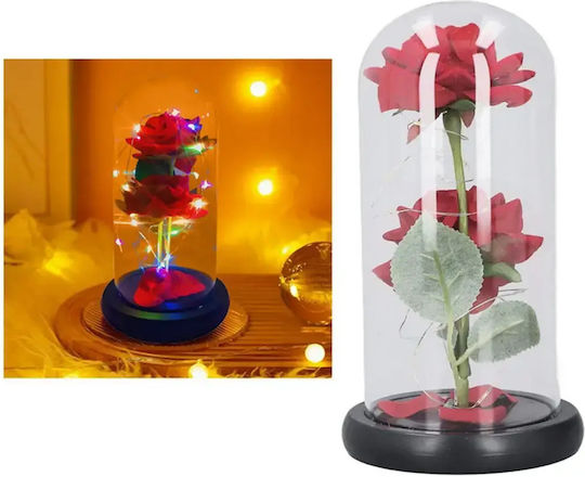 Rose in Glass Vase with 2 Red Roses & RGB LED 21 cm