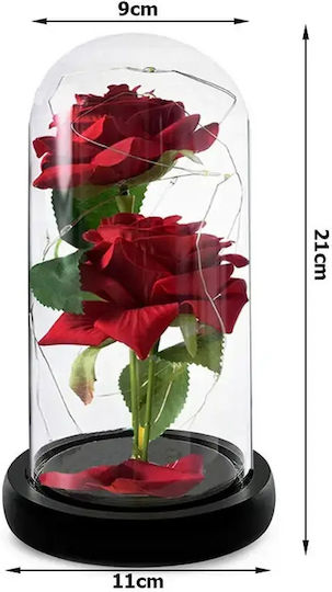 Rose in Glass Vase with 2 Red Roses & RGB LED 21 cm