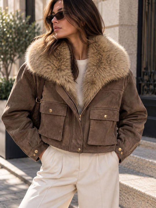 Long Women's Winter Jacket Brown