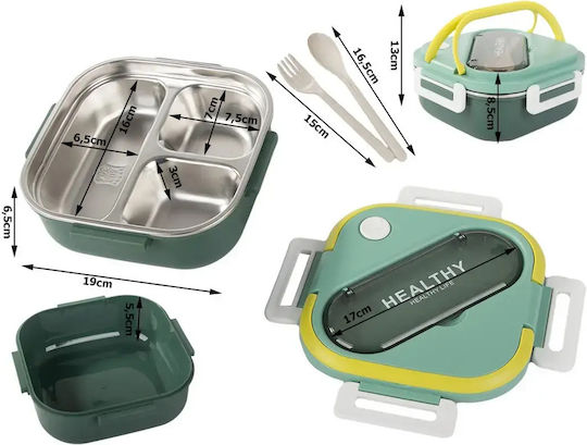Verk Group Edelstahl-Lunchbox Grün mit Fächern 1 l