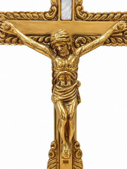 Tabletop Brass Crucifix in Mother-of-Pearl 27cm Standing Crucifix