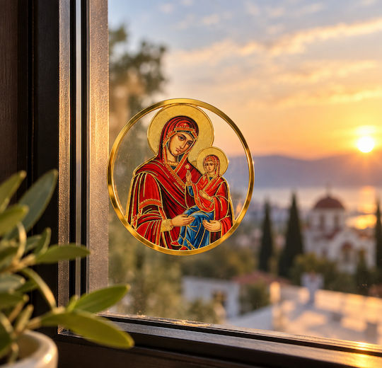 Metal Icon of Saint Anne and the Virgin Mary Self-Adhesive Gold 5.1 Cm Saint Anne Virgin Mary Icon