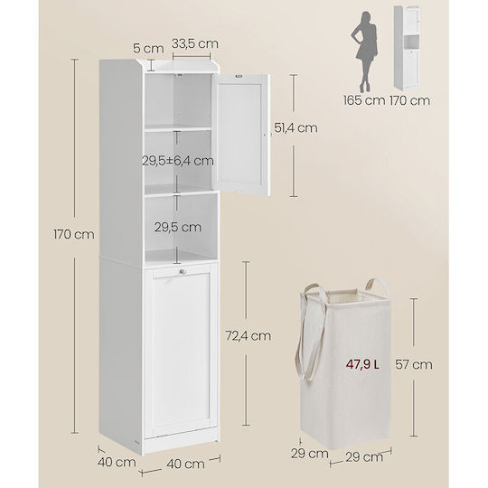Vasagle Wandhängender Badezimmer-Säulenschrank für Waschmaschine B40 × T40 × H170 cm Weiß