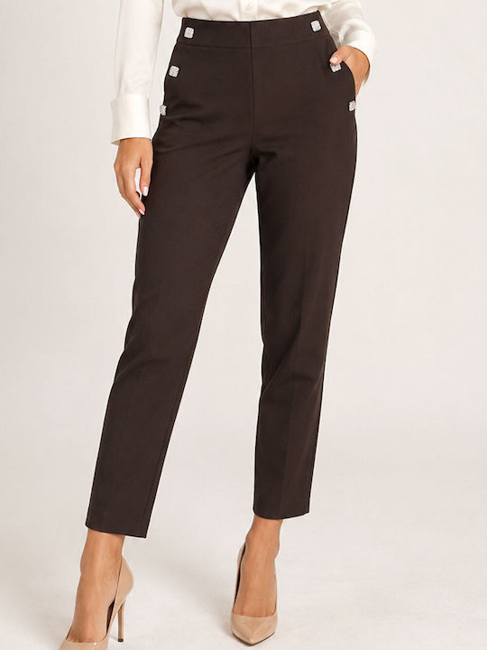 Women's Brown Fabric Trousers