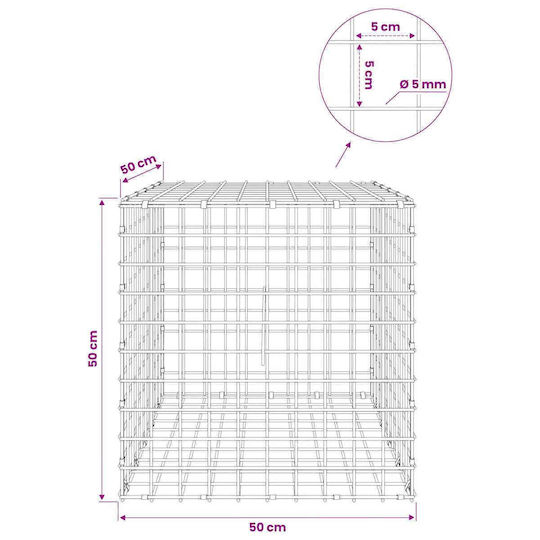 vidaXL Steel Gabion Basket for Garden Fence 50x50x50 cm Silver