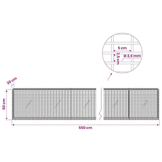 vidaXL Steel Gabion Basket for Garden Fence 2.5x2.5x50 cm Silver