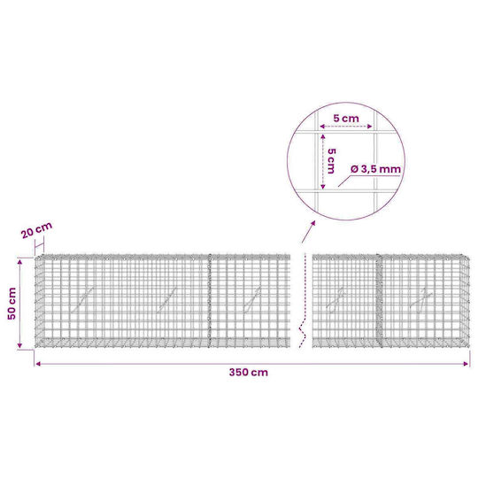 vidaXL Steel Gabion Basket for Garden Fence 5x5x50 cm Silver