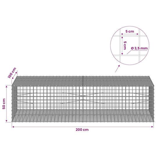 vidaXL Steel Gabion Basket for Garden Fencing 5x5x50 cm Silver
