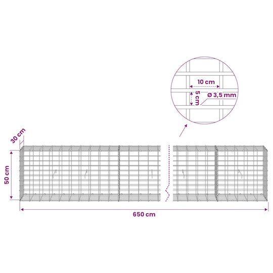 vidaXL Steel Gabion Box for Garden Fence 10x10x50 cm Silver