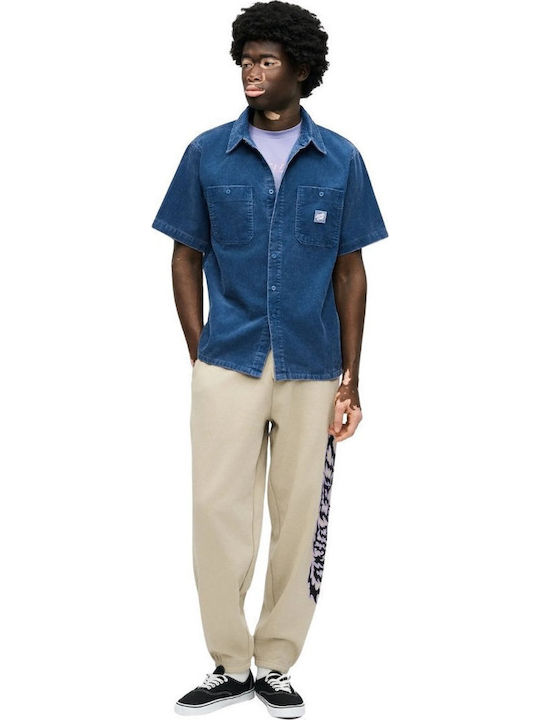 Short Sleeve Blue Corduroy Shirt