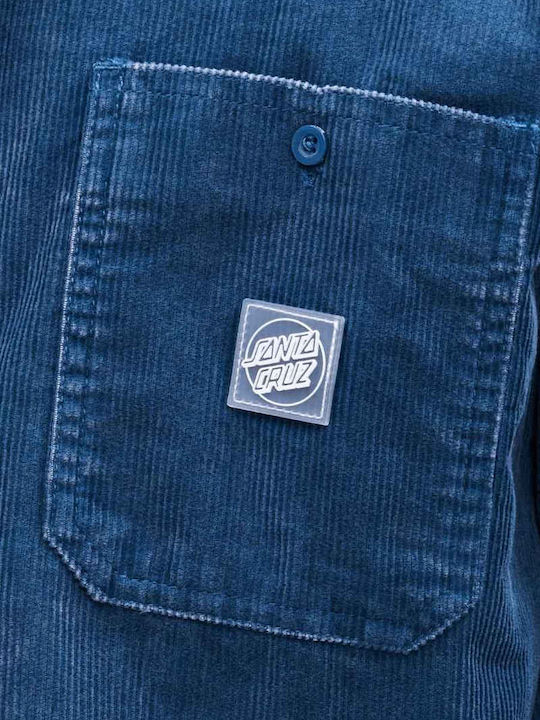 Short Sleeve Blue Corduroy Shirt