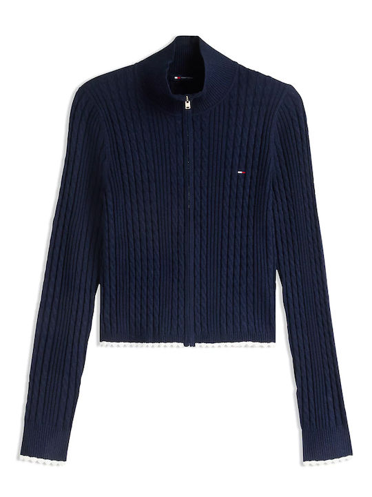 Women's Knitted Zip-Up Cardigan Blue
