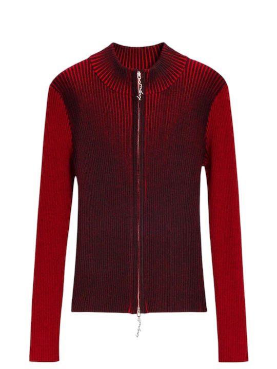Women's Knitted Cardigan with Zipper Red