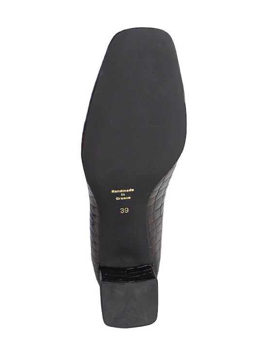 Leather Heels with Medium Heel Brown Crocodile