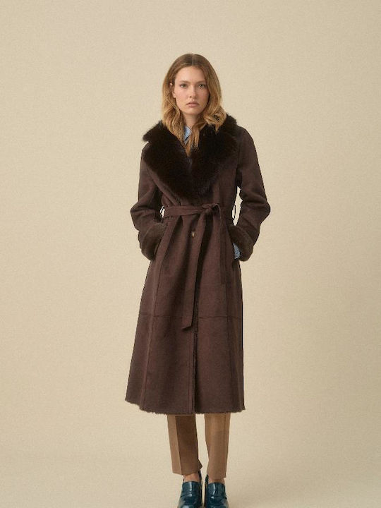 Women's Coat Brown with Fur Details
