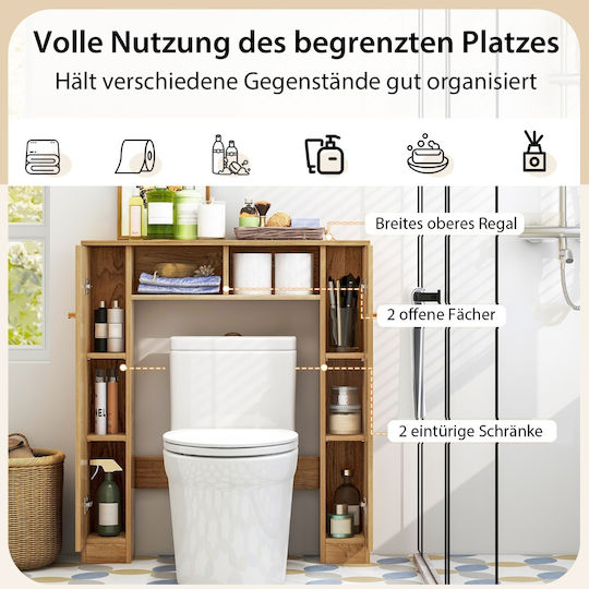 Costway Bathroom Laundry Cabinet 57.5x18x80.5cm Natural Wood
