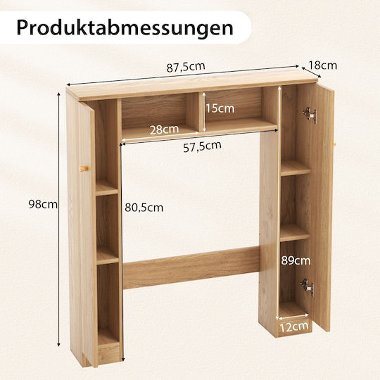 Costway Bathroom Laundry Cabinet 57.5x18x80.5cm Natural Wood