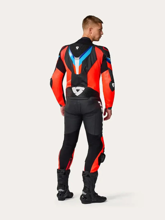 Rev'IT Quantum 3 Мъжки Кожен Мотоциклетен Гащеризон Neon Red Black