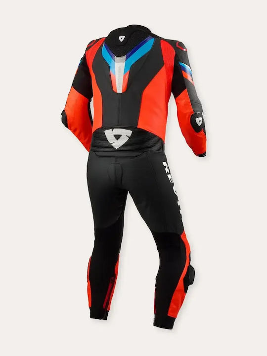 Rev'IT Quantum 3 Мъжки Кожен Мотоциклетен Гащеризон Neon Red Black