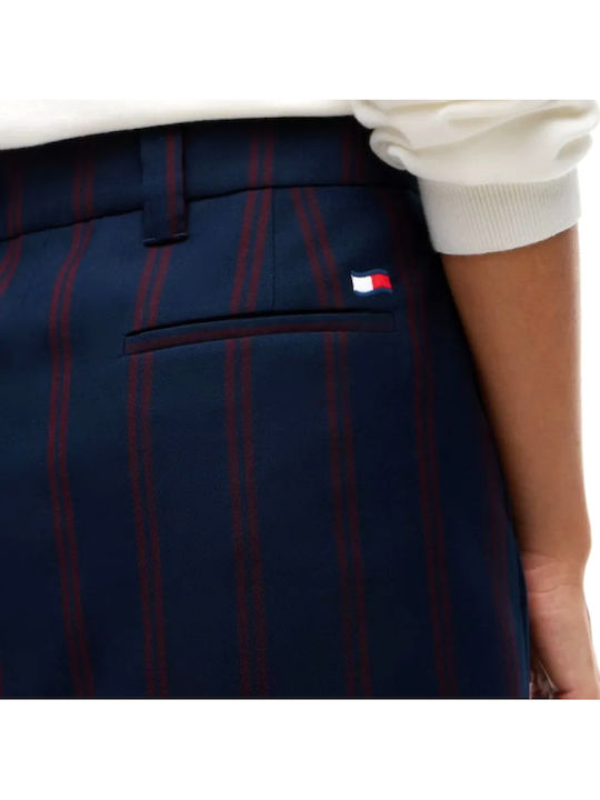 Denim Pleated Mini Skirt Blue-Burgundy