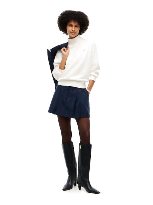 Denim Pleated Mini Skirt Blue-Burgundy