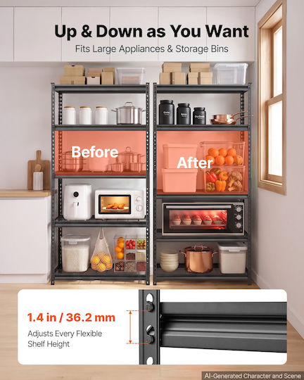 Vevor Dexion Shelving Unit 92.3x41.5x181 cm with 5 Shelves and a Total Load Capacity of 905 kg