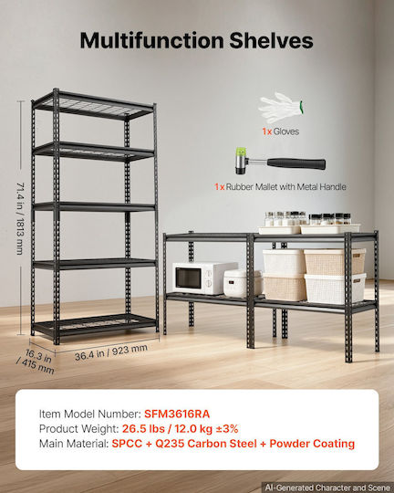 Vevor Dexion Shelving Unit 92.3x41.5x181 cm with 5 Shelves and a Total Load Capacity of 905 kg