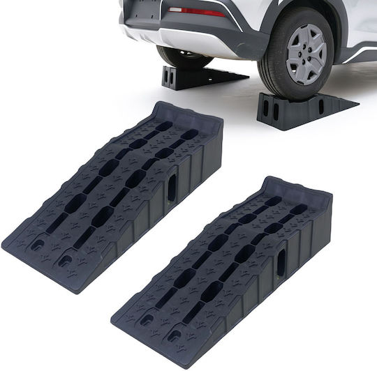 Rampe Auto Relaxdays 10055183_46 Set de 2 din Polietilenă, Capacitate de 1,5 T per Rampă, 3,0 T în Total, 21 X 33 X 90 Cm, Negre