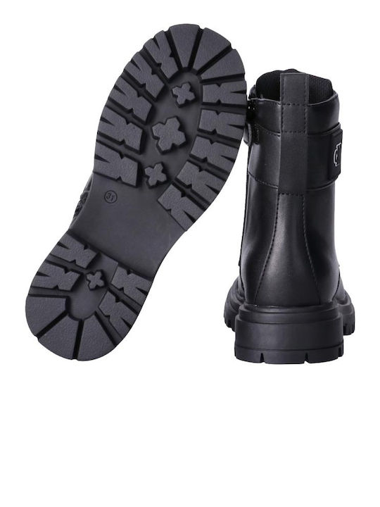 Kids Black Lace-Up Military Boots