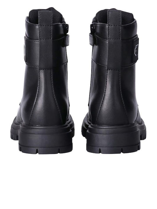 Kids Black Lace-Up Military Boots