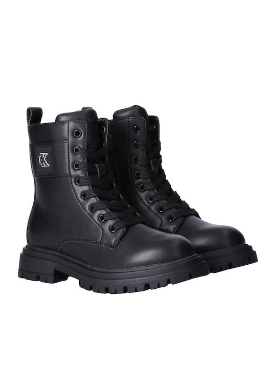 Kids Black Lace-Up Military Boots