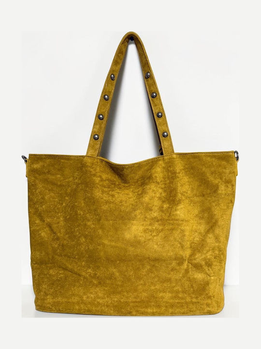 Damen-Shopper aus Wildleder Senfgelb