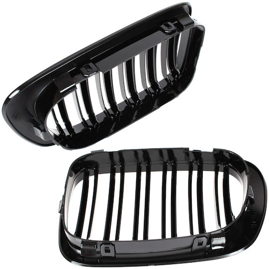 Bmw 3 E46 99-01 Coupe Cabrio Grille Between Headlights Kidneys Left + Right Set Black Glossy Double Bar