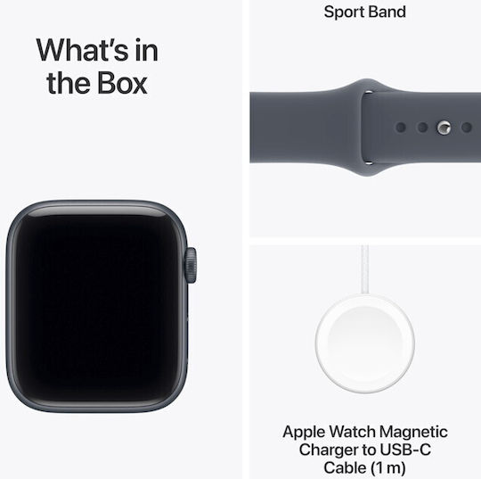 Apple Часовник SE 3 Алуминий 40мм Водоустойчив със Сърдечен Ритъм (Калъф от Алуминий в Цвят Midnight с Каишка Navy Blue Спорт - S/M)